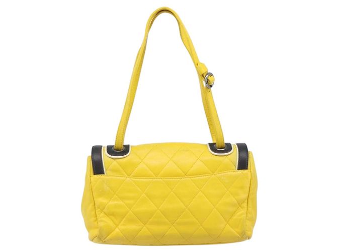 CHANEL Matelasse 2.55 Shoulder Bag Lamb Skin Yellow Silver CC - vista 2