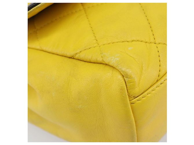 CHANEL Matelasse 2.55 Shoulder Bag Lamb Skin Yellow Silver CC - vista 20