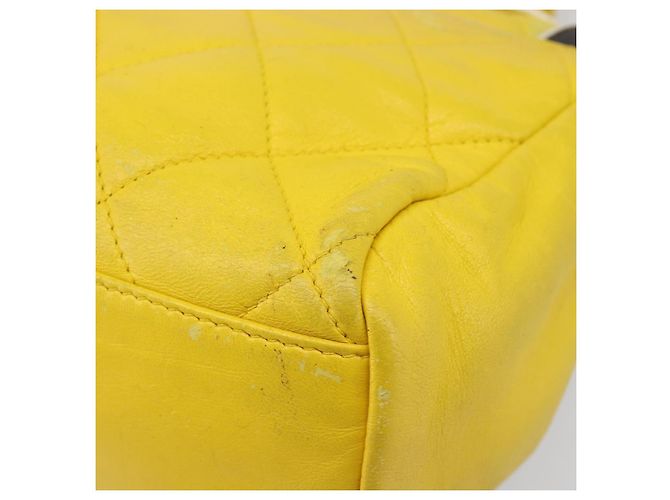 CHANEL Matelasse 2.55 Shoulder Bag Lamb Skin Yellow Silver CC - vista 21