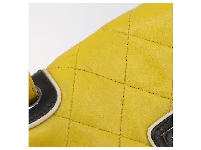 CHANEL Matelasse 2.55 Shoulder Bag Lamb Skin Yellow Silver CC - vista 23