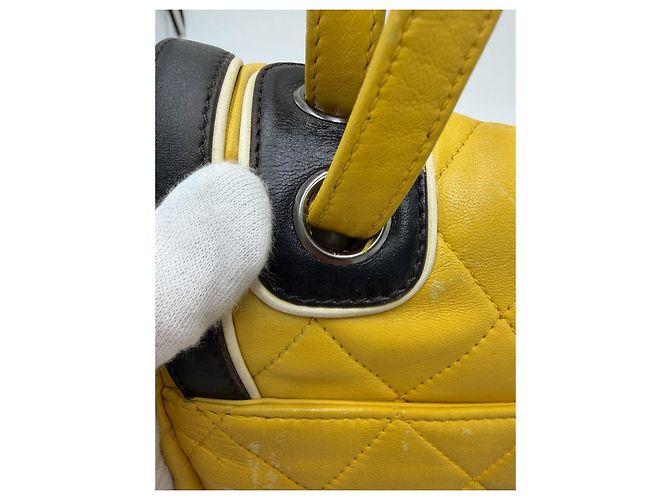 CHANEL Matelasse 2.55 Shoulder Bag Lamb Skin Yellow Silver CC - vista 25