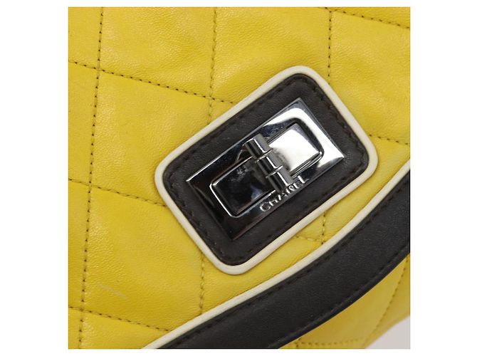 CHANEL Matelasse 2.55 Shoulder Bag Lamb Skin Yellow Silver CC - vista 29