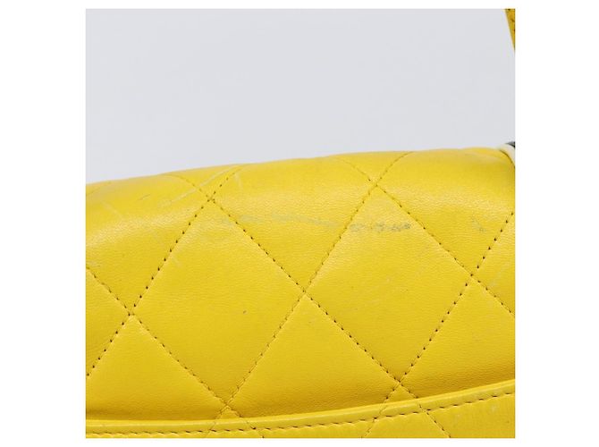 CHANEL Matelasse 2.55 Shoulder Bag Lamb Skin Yellow Silver CC - vista 3