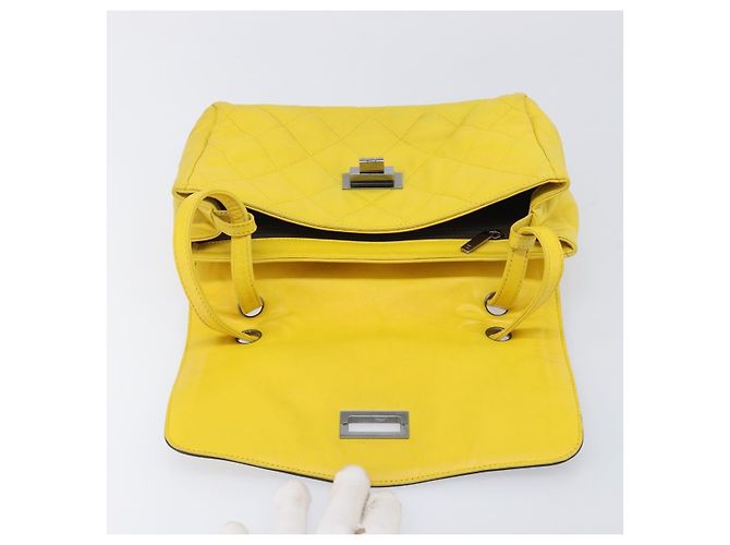 CHANEL Matelasse 2.55 Shoulder Bag Lamb Skin Yellow Silver CC - vista 30
