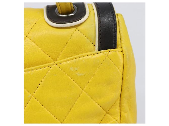CHANEL Matelasse 2.55 Shoulder Bag Lamb Skin Yellow Silver CC - vista 4
