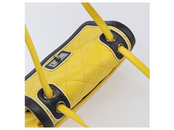 CHANEL Matelasse 2.55 Shoulder Bag Lamb Skin Yellow Silver CC - vista 6
