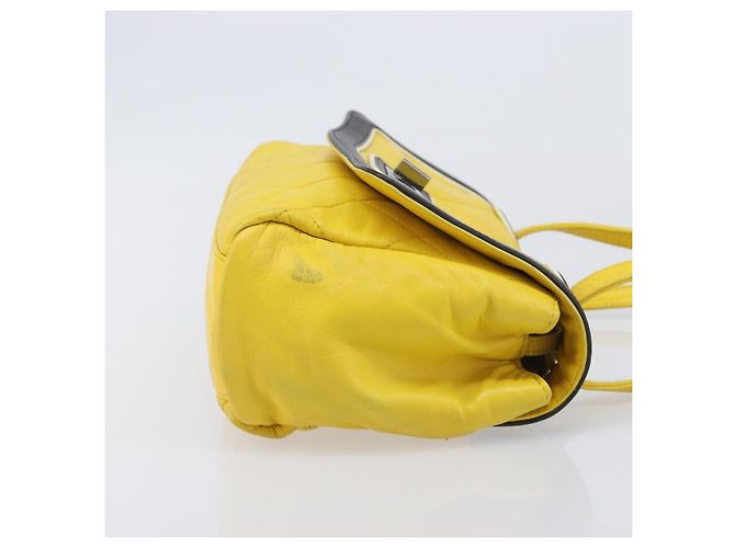 CHANEL Matelasse 2.55 Shoulder Bag Lamb Skin Yellow Silver CC - vista 7