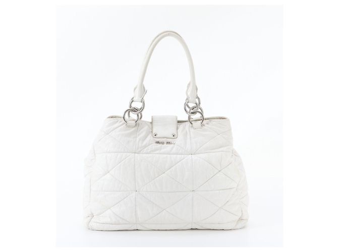 Saco Tote Miu Miu em couro acolchoado branco - vista 3