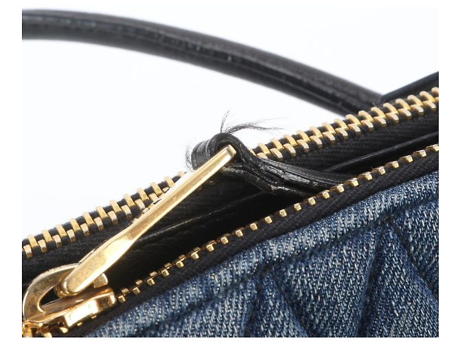Borsa Tote Miu Miu in Denim e Pelle Biker - vista 12