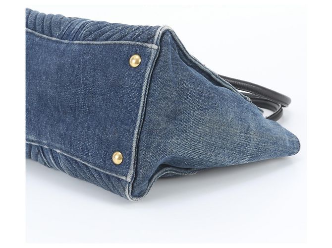 Borsa Tote Miu Miu in Denim e Pelle Biker - vista 4
