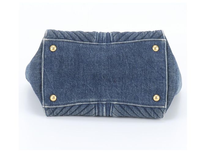 Borsa Tote Miu Miu in Denim e Pelle Biker - vista 6