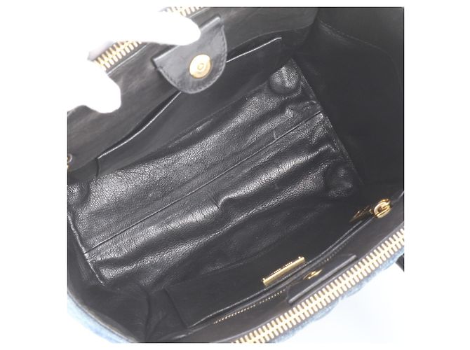 Borsa Tote Miu Miu in Denim e Pelle Biker - vista 7