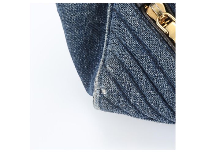 Borsa Tote Miu Miu in Denim e Pelle Biker - vista 8