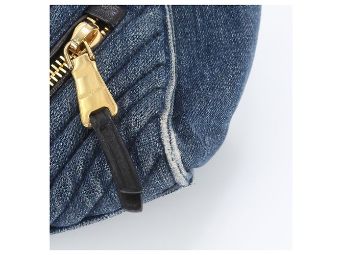 Borsa Tote Miu Miu in Denim e Pelle Biker - vista 9