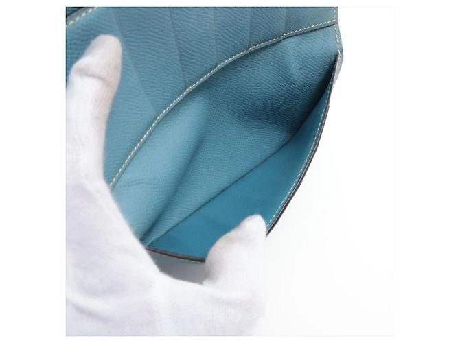 Béarn Hermès Hermes Bearn Langbeutel aus blauem Leder - Ansicht 5