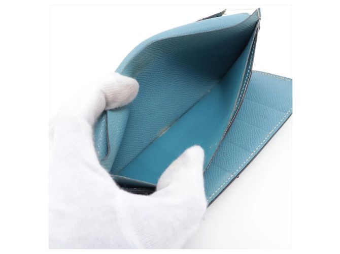 Béarn Hermès Hermes Bearn Langbeutel aus blauem Leder - Ansicht 6