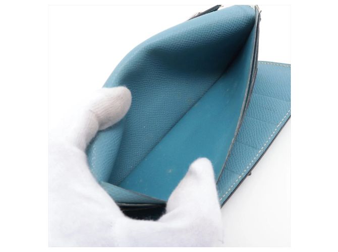 Béarn Hermès Hermes Bearn Langbeutel aus blauem Leder - Ansicht 7
