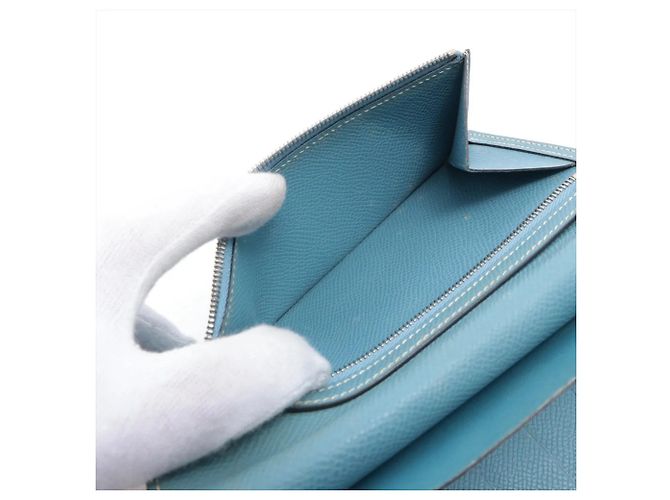 Béarn Hermès Hermes Bearn Langbeutel aus blauem Leder - Ansicht 9