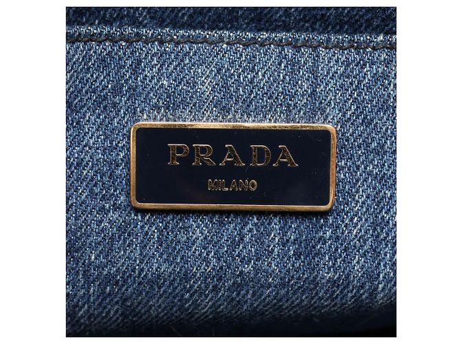 Borsa a tracolla Prada Canapa Denim Blue con logo triangolare - vista 13