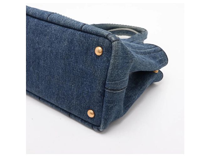 Borsa a tracolla Prada Canapa Denim Blue con logo triangolare - vista 4