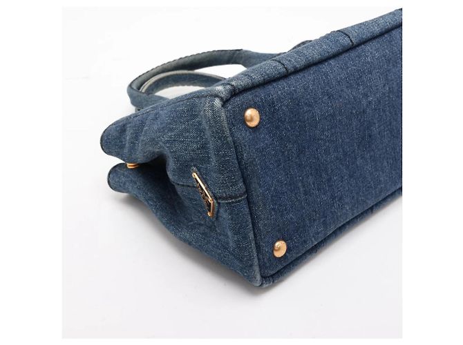 Borsa a tracolla Prada Canapa Denim Blue con logo triangolare - vista 5