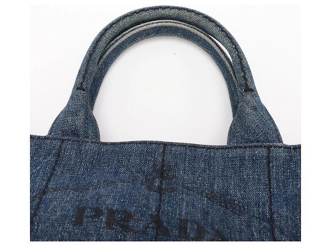 Borsa a tracolla Prada Canapa Denim Blue con logo triangolare - vista 7
