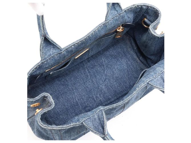 Borsa a tracolla Prada Canapa Denim Blue con logo triangolare - vista 8
