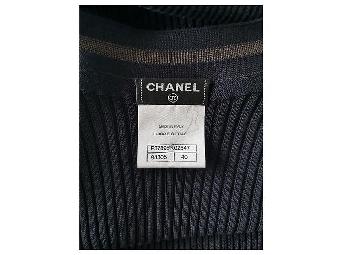 Chanel Cárdigan de algodón y seda negro con botones de león - vista 2