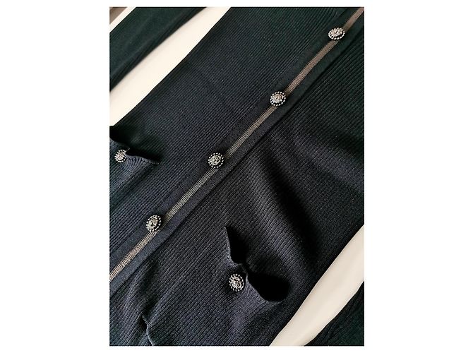 Chanel Cárdigan de algodón y seda negro con botones de león - vista 5