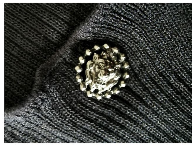Chanel Cárdigan de algodón y seda negro con botones de león - vista 6