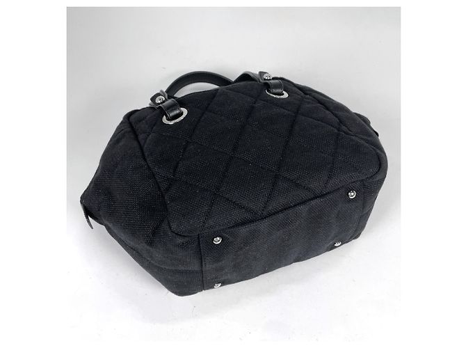 Borsa a mano Chanel nera in pelle e tessuto - vista 2