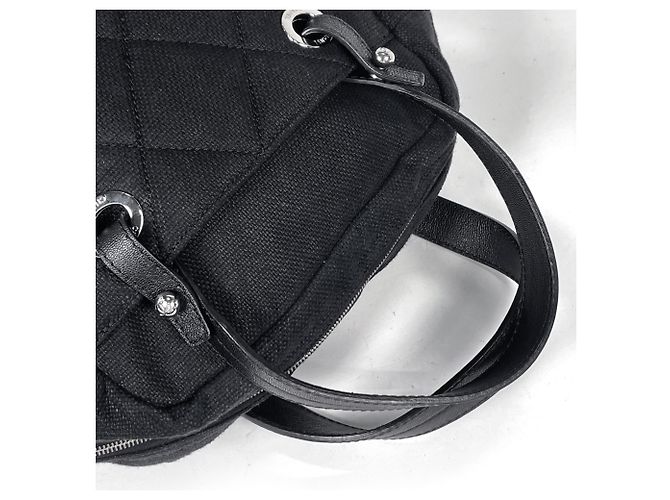 Borsa a mano Chanel nera in pelle e tessuto - vista 6