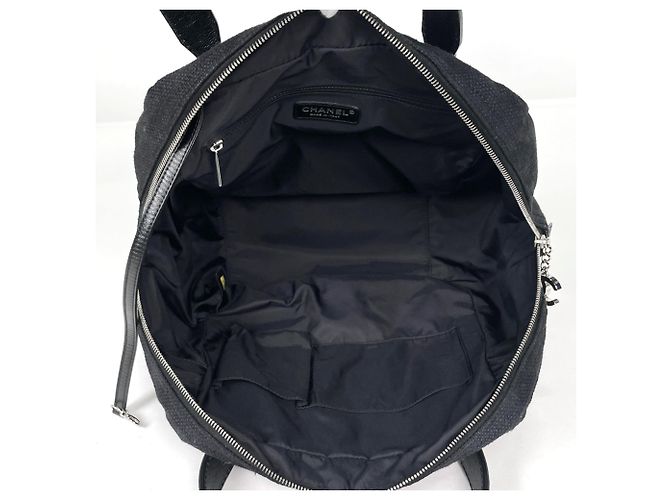 Borsa a mano Chanel nera in pelle e tessuto - vista 7