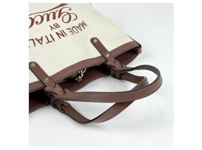 Borsa Tote Gucci in tela e pelle beige e marrone - vista 7