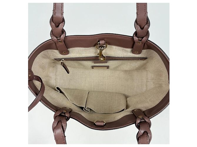 Borsa Tote Gucci in tela e pelle beige e marrone - vista 8