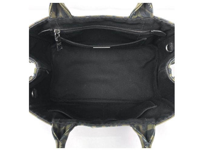 Borsa a mano Prada in tela beige e verde - vista 7