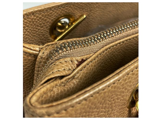 Borsa Tote Chanel in vitello grana beige - vista 7