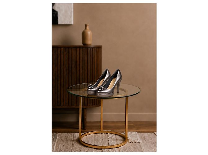 Chanel Décolleté Plateau Pelle Argento Camélia - vista 11