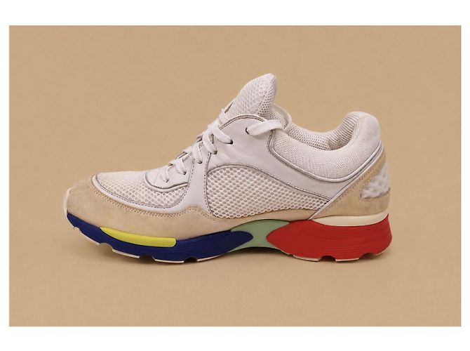 Sneakers Chanel in pelle e camoscio multicolore - vista 12