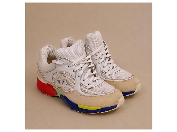 Sneakers Chanel in pelle e camoscio multicolore - vista 5
