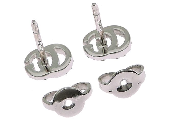 Orecchini a lobo Gucci Double G in oro bianco 18K e diamanti - vista 4