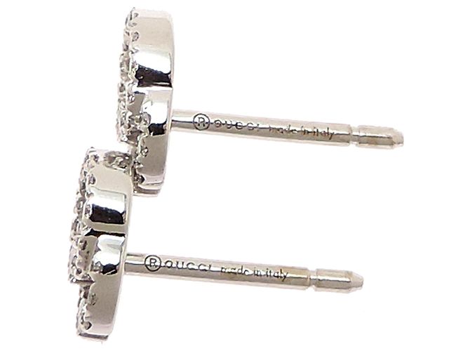 Orecchini a lobo Gucci Double G in oro bianco 18K e diamanti - vista 6