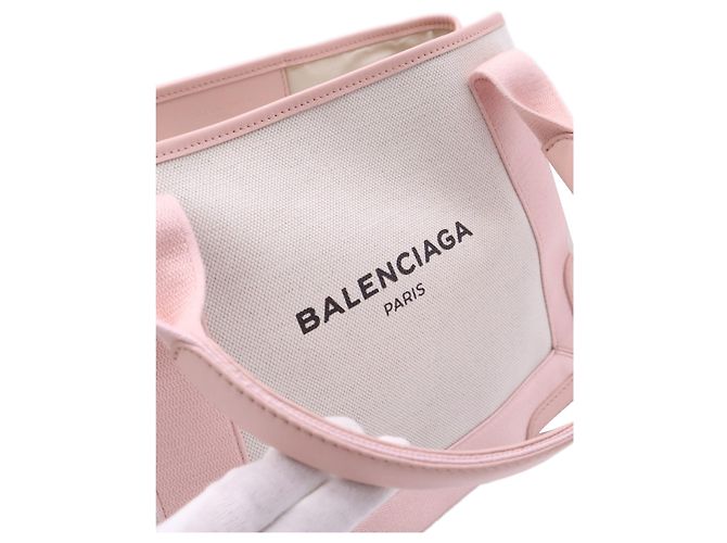 Balenciaga Cabas Tote S in tela bianca e blu navy - vista 4