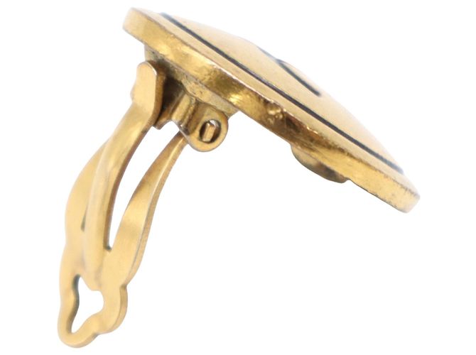 Orecchini a clip rotondi Chanel Gold CC placcati oro e smalto - vista 7
