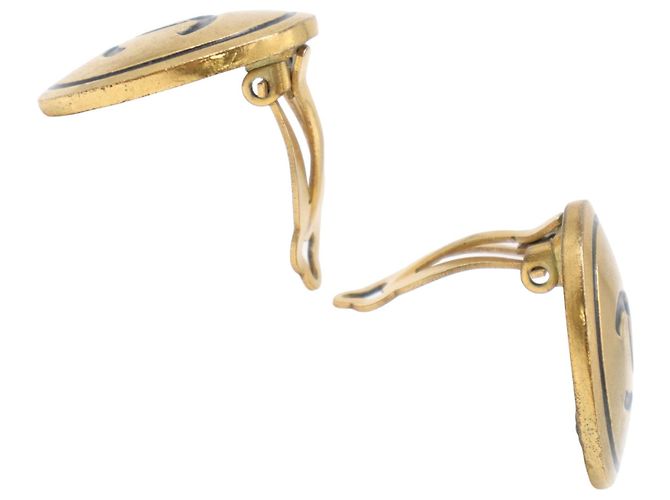 Orecchini a clip rotondi Chanel Gold CC placcati oro e smalto - vista 8
