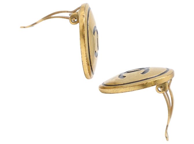 Orecchini a clip rotondi Chanel Gold CC placcati oro e smalto - vista 9