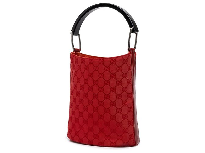 Borsa a secchiello Gucci Red GG Canvas con manico superiore - vista 2