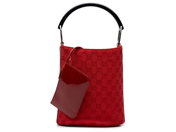 Borsa a secchiello Gucci Red GG Canvas con manico superiore - vista 7