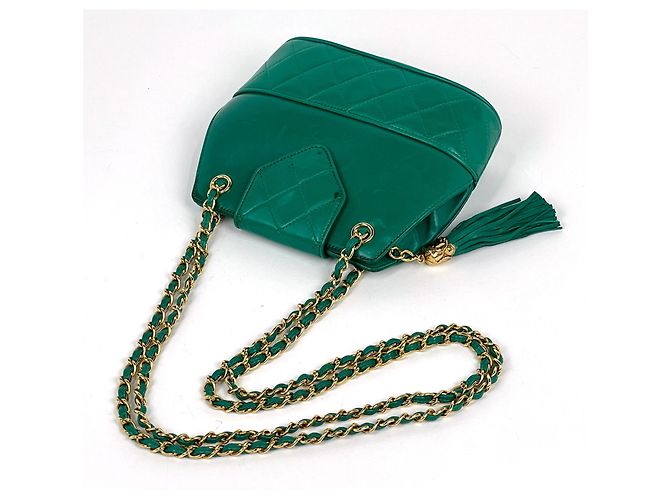 Borsa a tracolla Chanel in pelle verde - vista 8