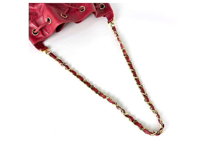 Borsa a tracolla Chanel in pelle matelassé rossa - vista 8